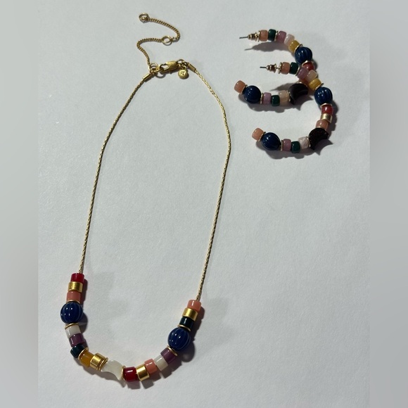 Madewell Plastic Beaded Necklace & Hoop Earring Set Moon Celestial Fairycore - Picture 2 of 2